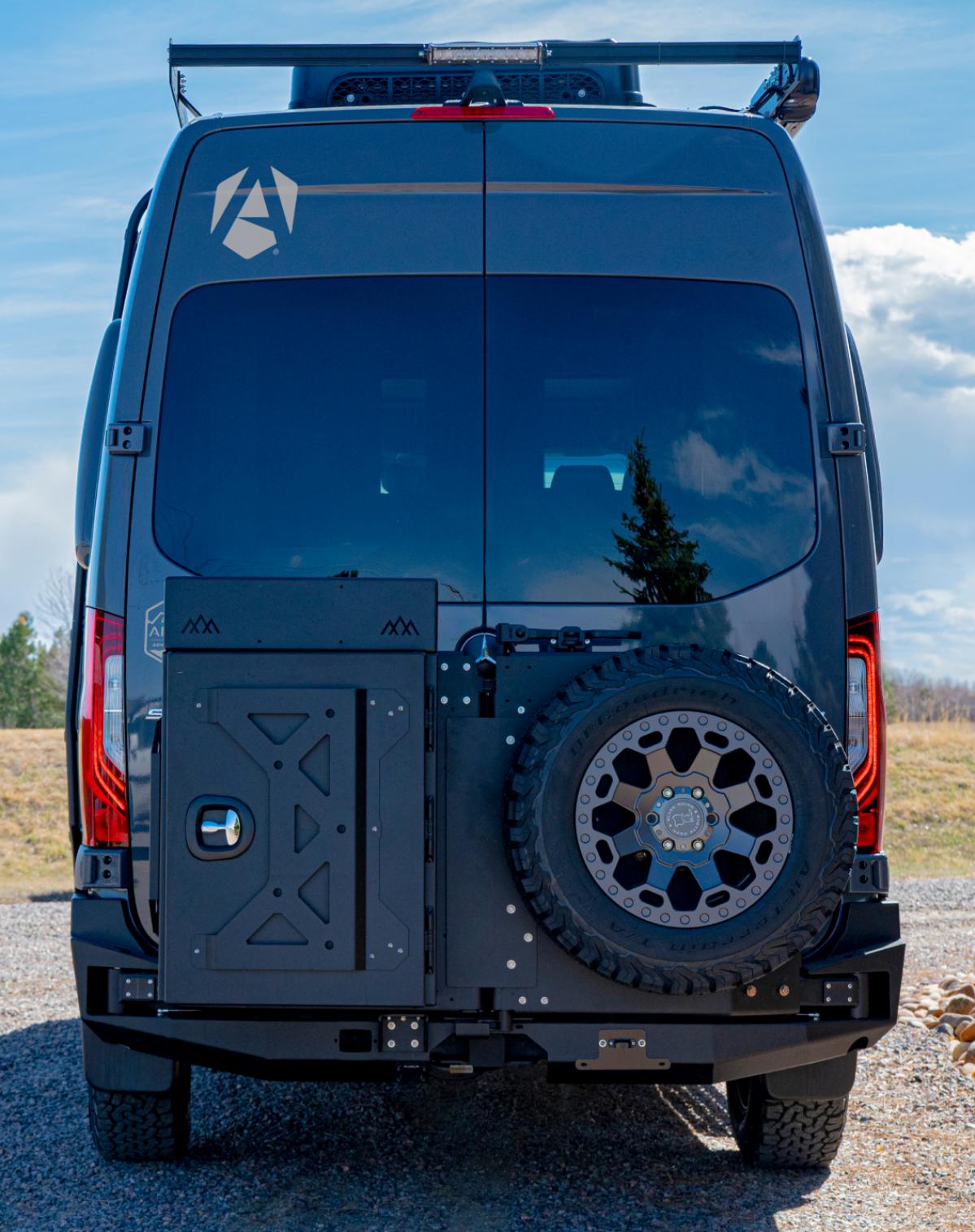 A view of the back of an Antero Adventure Van with the doors closed